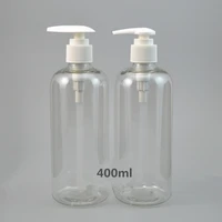 400ml pet emulsion bottle shampoo lotion clear cylindrical bottles with pressing pump dispensers for shampoo hair conditioner