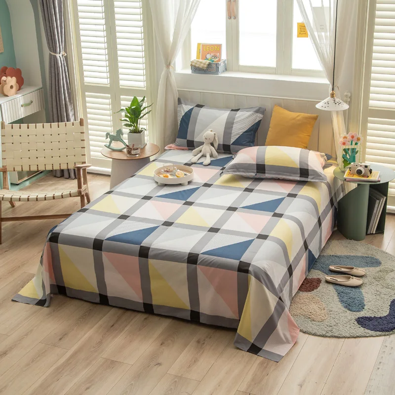 

Nordic Style Blue Plaid Summer Quilts Students 1.5 m Duvet Sheet Pillowcase 3pcs/set Cotton Air Conditioned Comforter Quilt Set