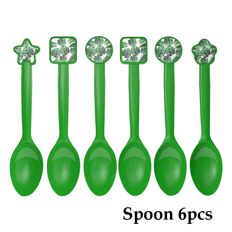 spoon 6pcs Гавайская одноразовая посуда с листьями для летней вечеринки бумажная тарелка салфетка для чашек тропический Свадебный день рождения, мероприятие, вечеринка - Цвет: spoon 6pcs