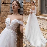 lakshmigown off the shoulder tulle wedding dresses with veil vestido de novia 2021 lace appliques princess bridal gown sukienka