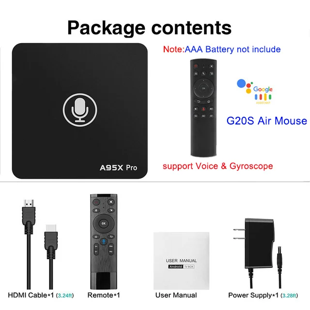 2GB 16GB G20.Gyro A95X Pro Google tv Box Smart Android 7,1 tv Box 2 Гб 16 Гб голосовой пульт дистанционного управления Amlogic S905W Google плеер магазин Netflix Youtube - Цвет: 2GB 16GB G20.Gyro