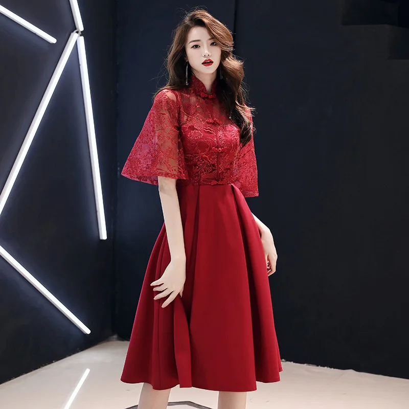 

Новое свадебное платье для невесты, элегантное праздвечерние платье с расклешенным рукавом, китайское платье с воротником-стойкой, темпера...