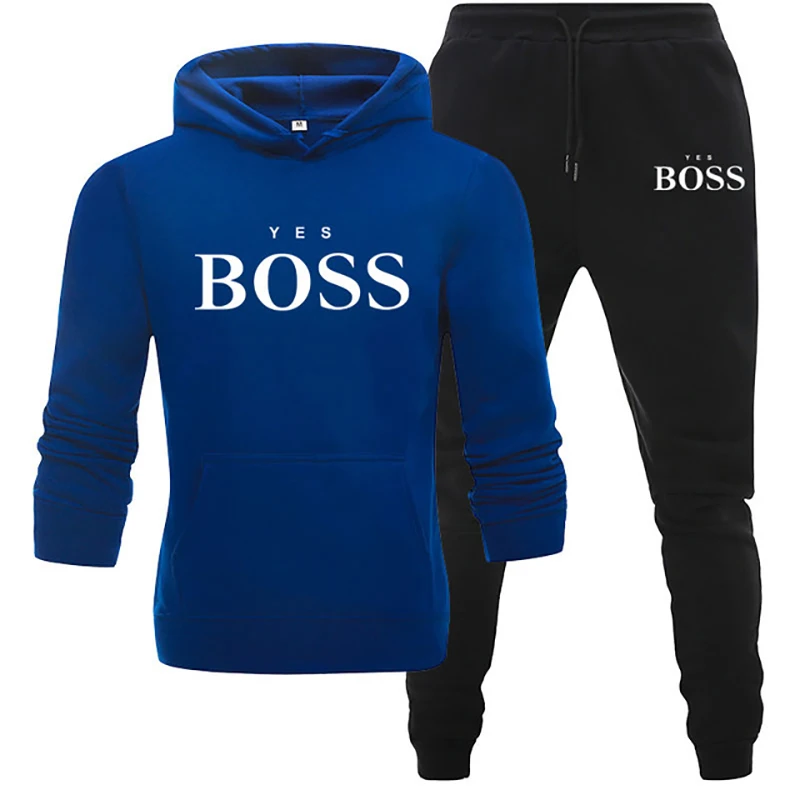 

Tracksuit Men's 2-Piece Set 2021 New Brand Autumn/Winter Print Hooded Sweatshirt + PantsSweatshirt Hooded Sportswear Suit Boss