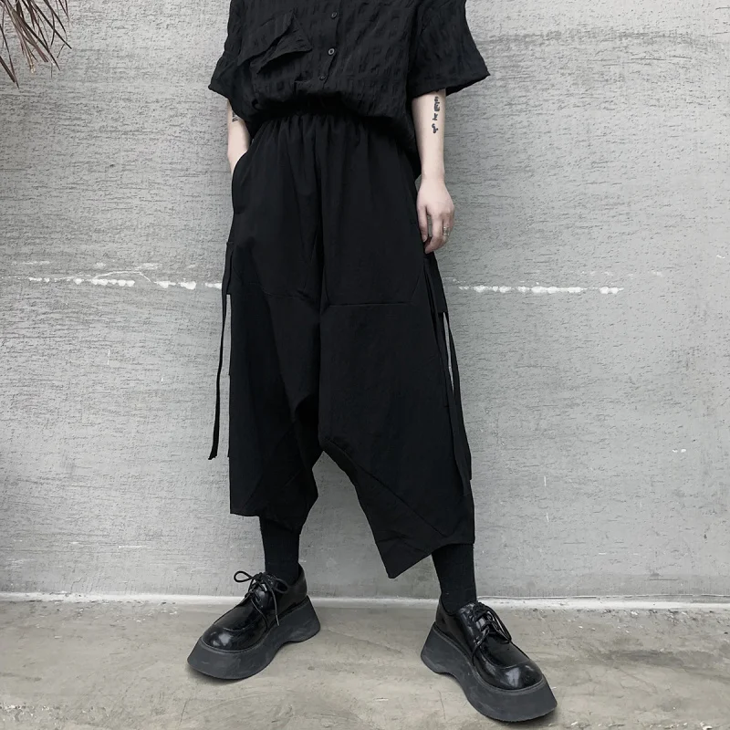 

Summer Men's Loose Big Pocket Casual Pants Teen Trendy Men's Simple Black Harem Pants