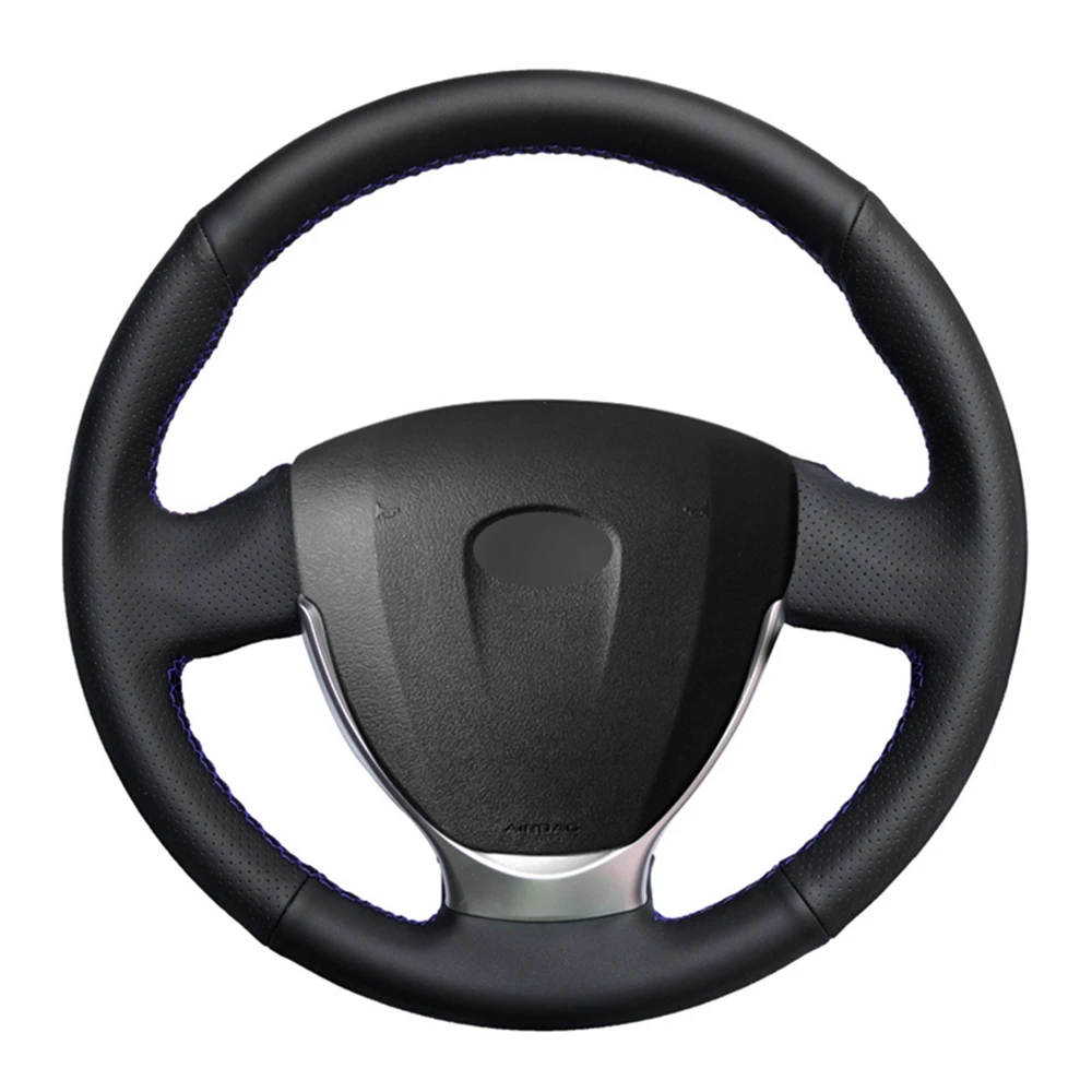 Чехол рулевого колеса автомобиля ручной работы из черной искусственной кожи для