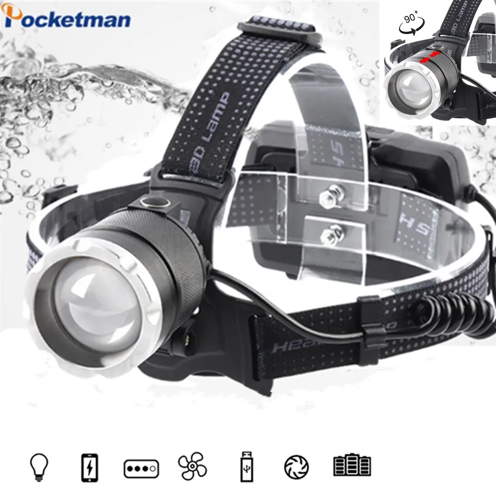 

XHP50.2 Led Headlamp SOS Torch Zoomable Headlight Use 18650 Rechargeable Battery Built Cooling Fan Lamp Head Flashlight
