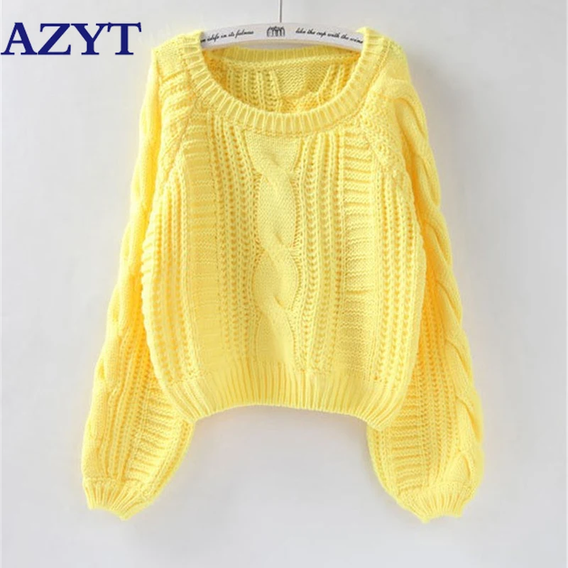 

2022 New Solid Loose Sweater Jumpers Roupas femininas Women Pull Sweaters Candy Color Harajuku Chic Short Sweater Twisted Pull