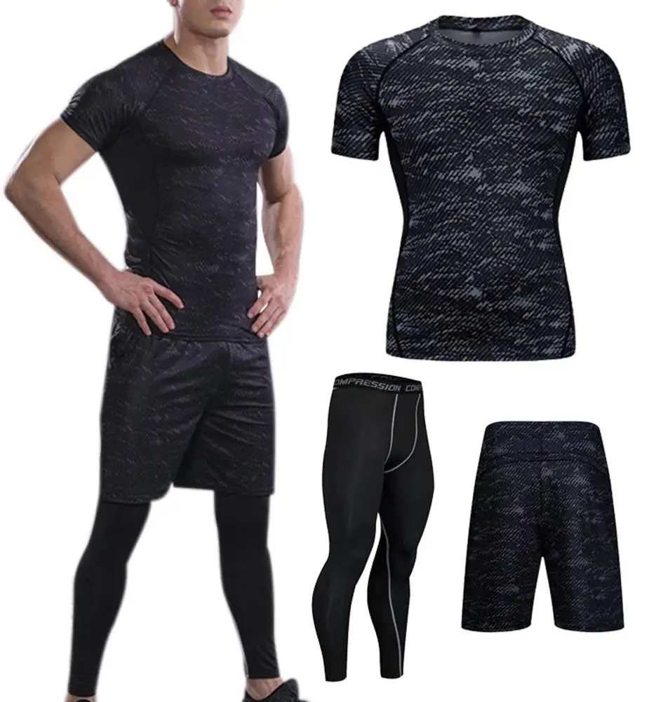 Комплект спортивной одежды из 3 предметов Быстросохнущий компрессионный черный