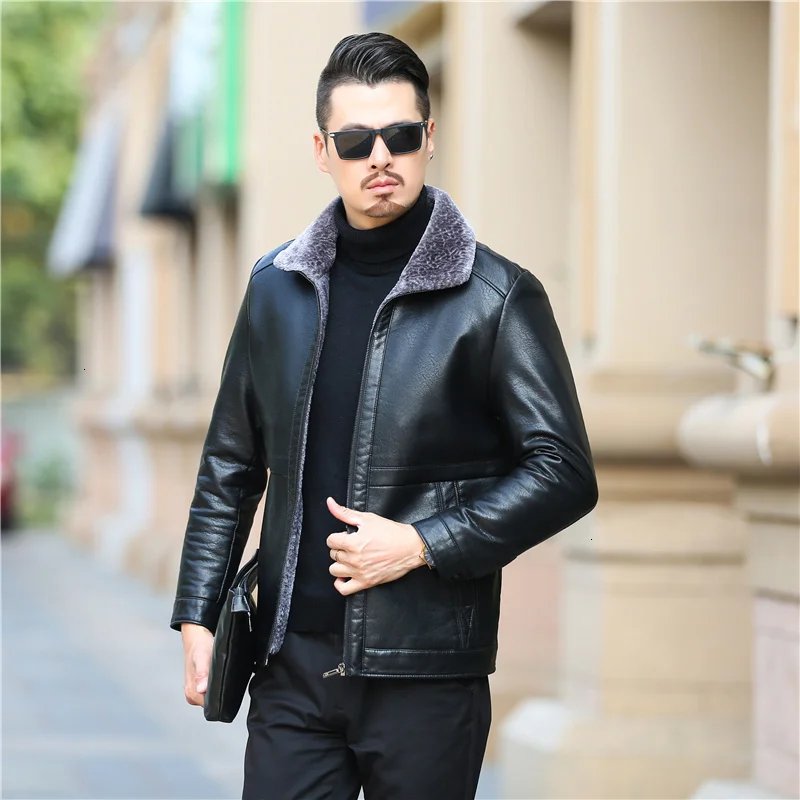 

2021 Plus size new genuine leather coat for men sheepskin leather hooded jacket winter jackets for men free shipping 2019 new