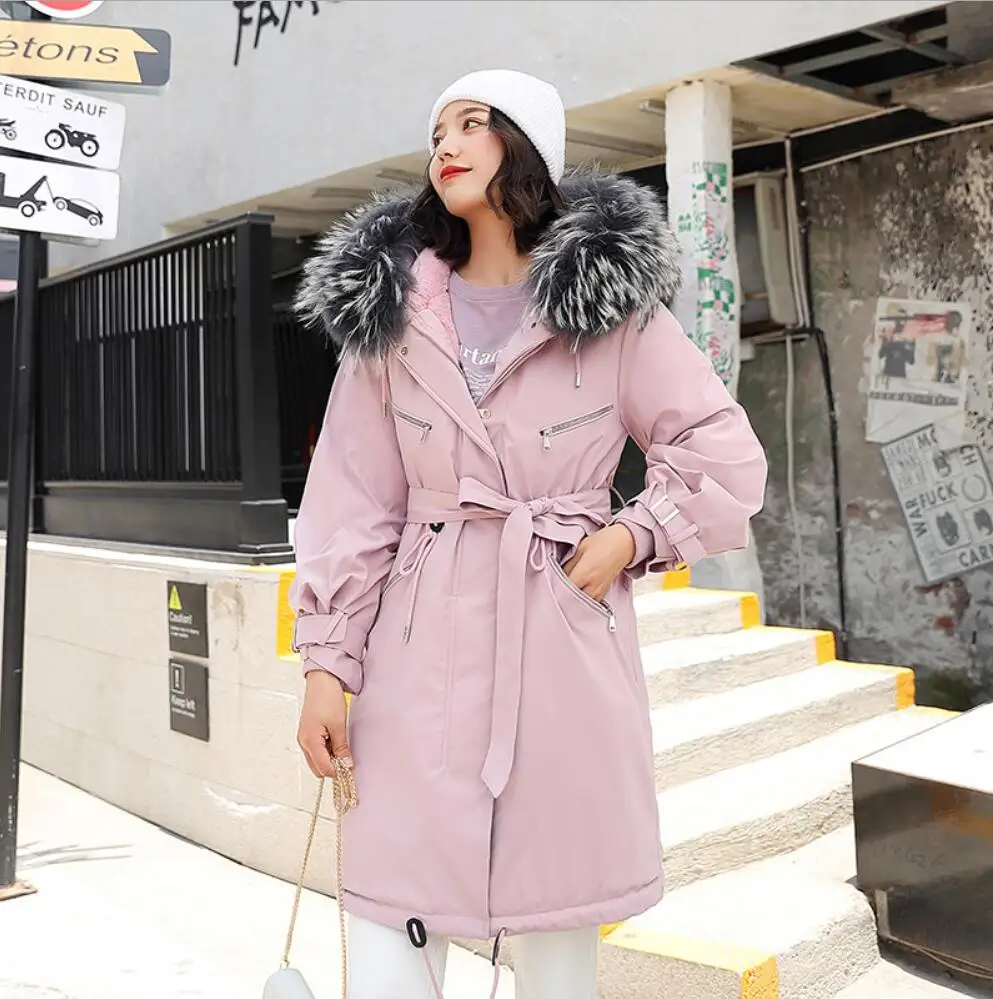 

Winter Thick Fur Jackets Female Coats 2021Fashion Fur Collar Casual Hoodied Slim Outerwears Women Parkas Female Luxury Clothes