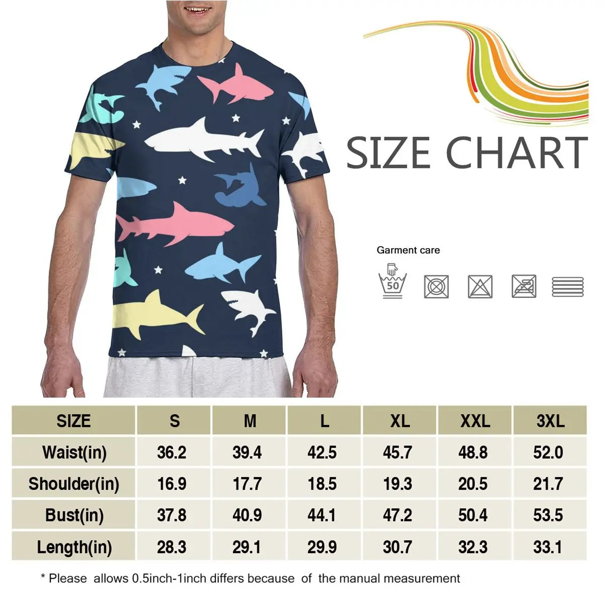 

2020 Mens T shirts Fashion New Summer Men's Short Sleeve T-shirt Casual Colorful Shark Kid Pattern Tshirt For Man Full Printed