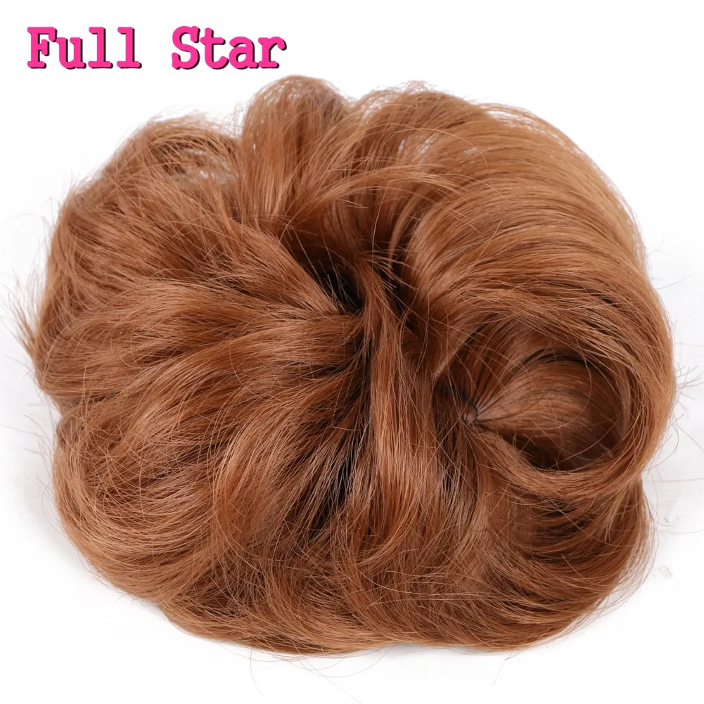 Full Star Synthetic Natural Messy Hair Bun Chignon Fake Hair Bridal Donuts Hairpiece For Women Wrap Curly Elastic Updo Scrunchy