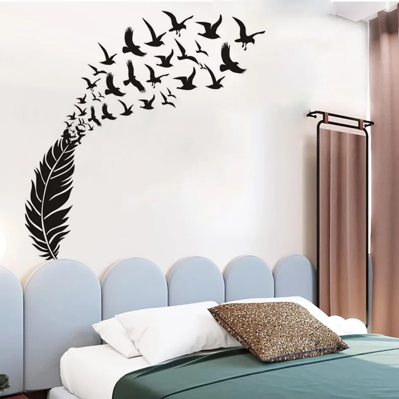 

Delicate Feather Bird Decorative Vinyl Wall Stickers Bedroom Decor Decals Sticker For Kids Room Decoration Wallstickers LW391