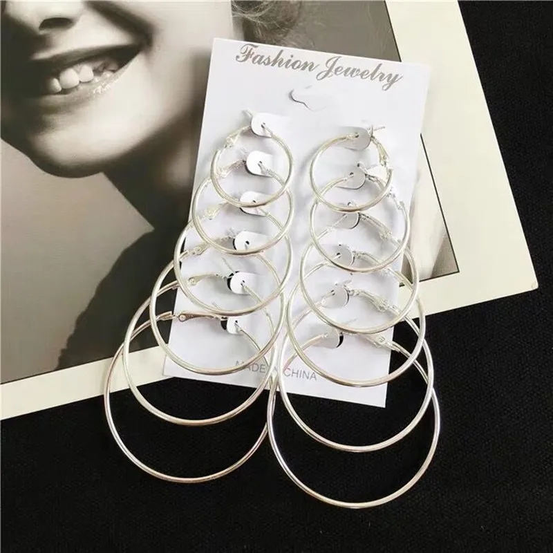 Hot seller geometric earrings for ladies punk-style big round 6 pairs with a earring 2019 fashion feminine accessory | Украшения и