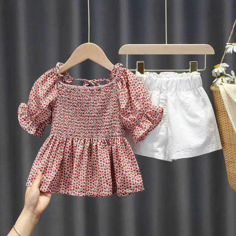 

Girls Fashion Sets Summer Korean Style Baby Floral Short Sleeve Pants Girl Casual Cute Children Toddler Birthday Costume