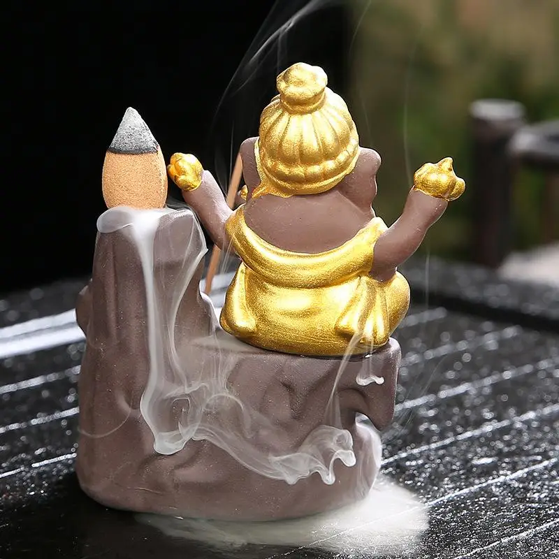 

Ganesha Backflow Incense Burner Elephant God Emblem Auspicious And Success Ceramic Home Decor Incense Stick Holder 20 Pcs Cones