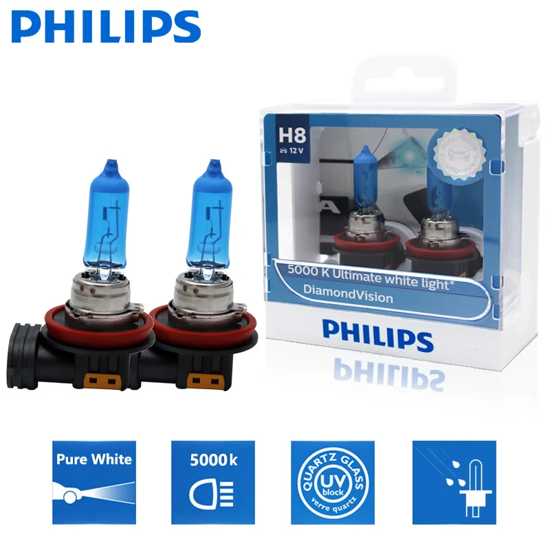 2X Philips H8 12V 35W Diamond Vision 5000 К супербелый светильник Галогенные Авто головного