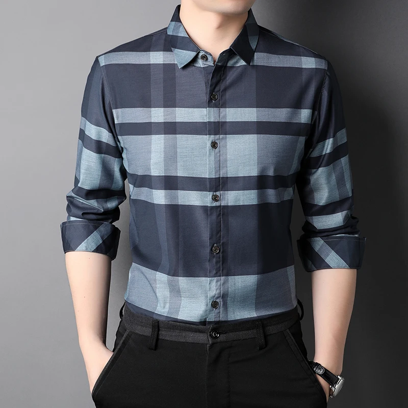 

Мужская классическая рубашка в полоску, приталенная формальная рубашка в полоску с длинным рукавом, уличная одежда, смокинг для вечевечерн...