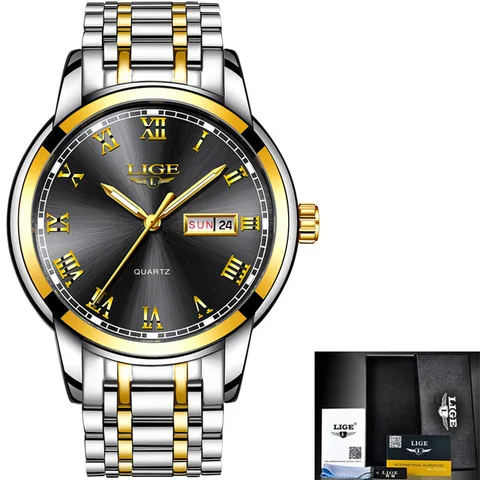 Часы наручные LIGE женские кварцевые, роскошные простые брендовые модные повседневные водонепроницаемые с черным циферблатом