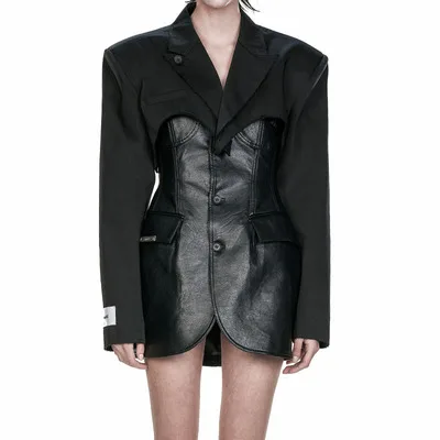 2021 Gothic Irregular Punk Dress-jacket Suit Two-piece Tube Top Suit Black Slim Suit