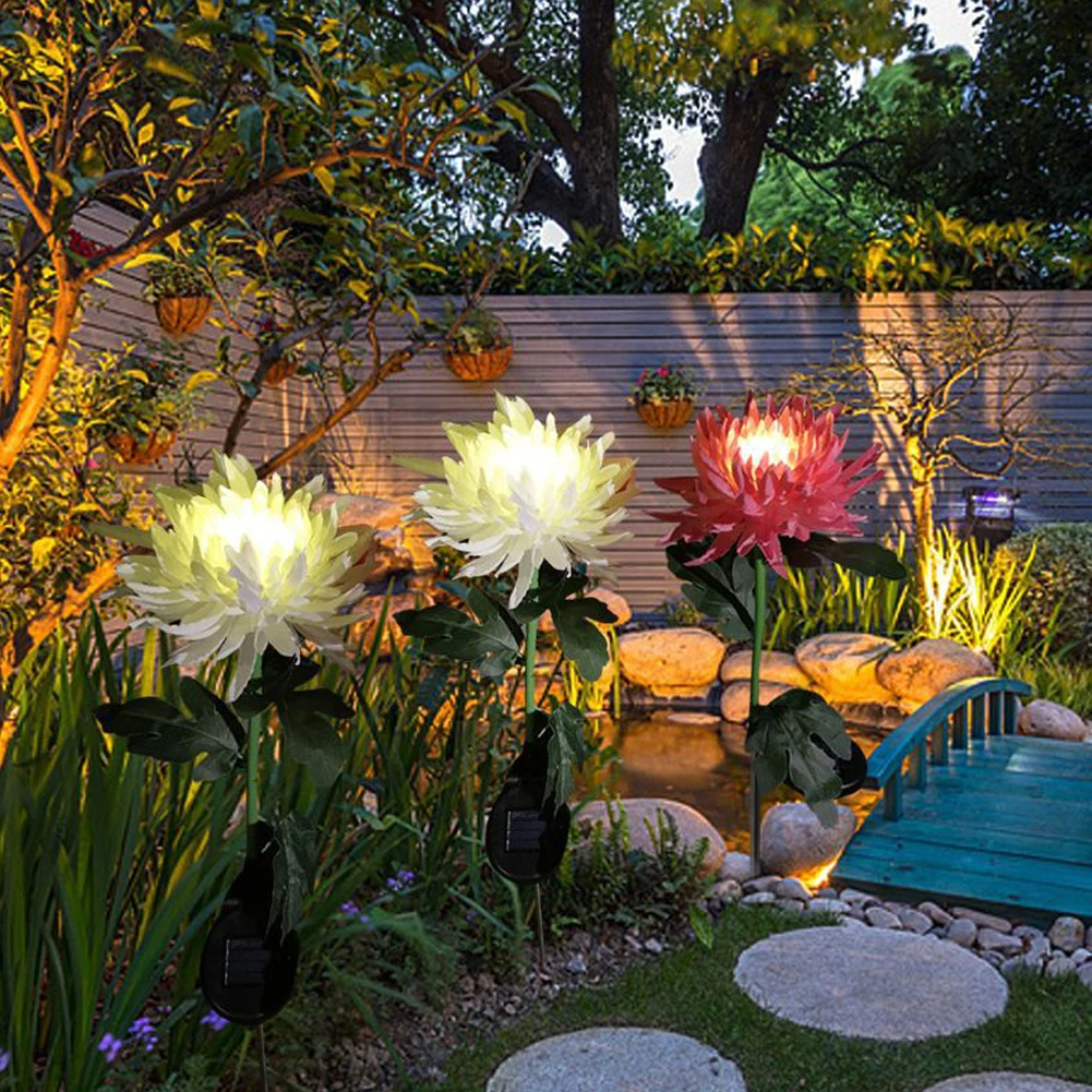 

2pcs Solar Lawn Stake Light Simulation Chrysanthemum Home Garden Decoration Outdoor Solar Garden Flicker Landscape Yard Lamp