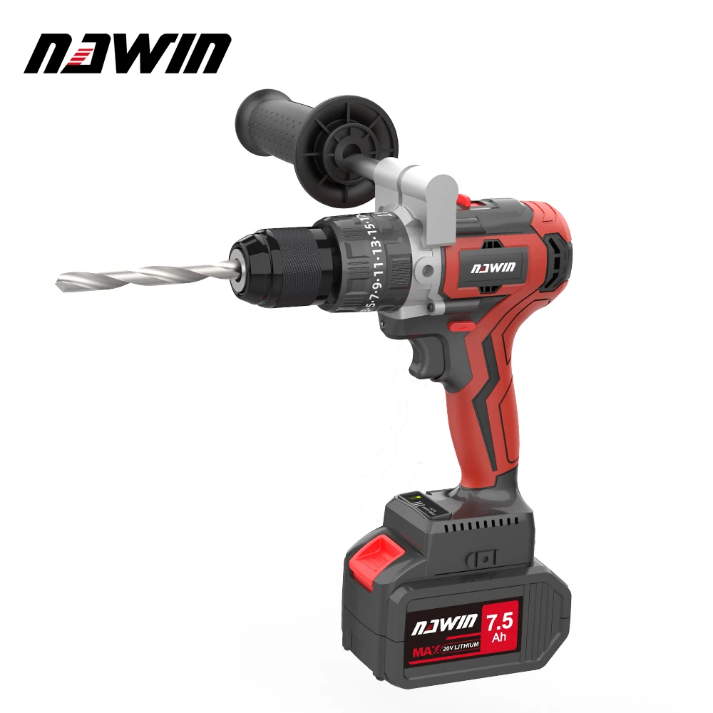 

NAWIN Brushless Electric Screwdriver Impact Concrete Drill High Torque Drilling Ice For fishing 13mm Large Battery Capacity