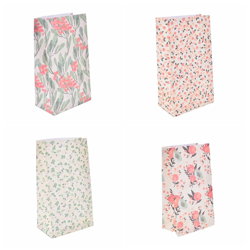 

4x Flower Paper Xmas Party Holiday Cookies Gift Bag Holder + Sticker