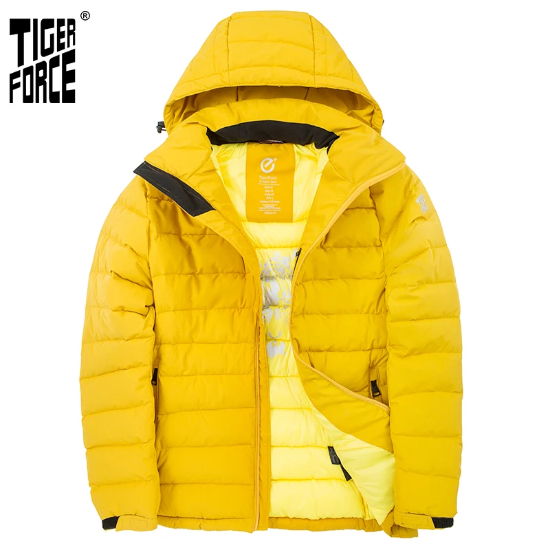 

TIGER FORCE 2020 New Men's winter jacket for Men clothing Medium-long Hooded Jackets Thick yellow Casual Warm Parka coat 70769