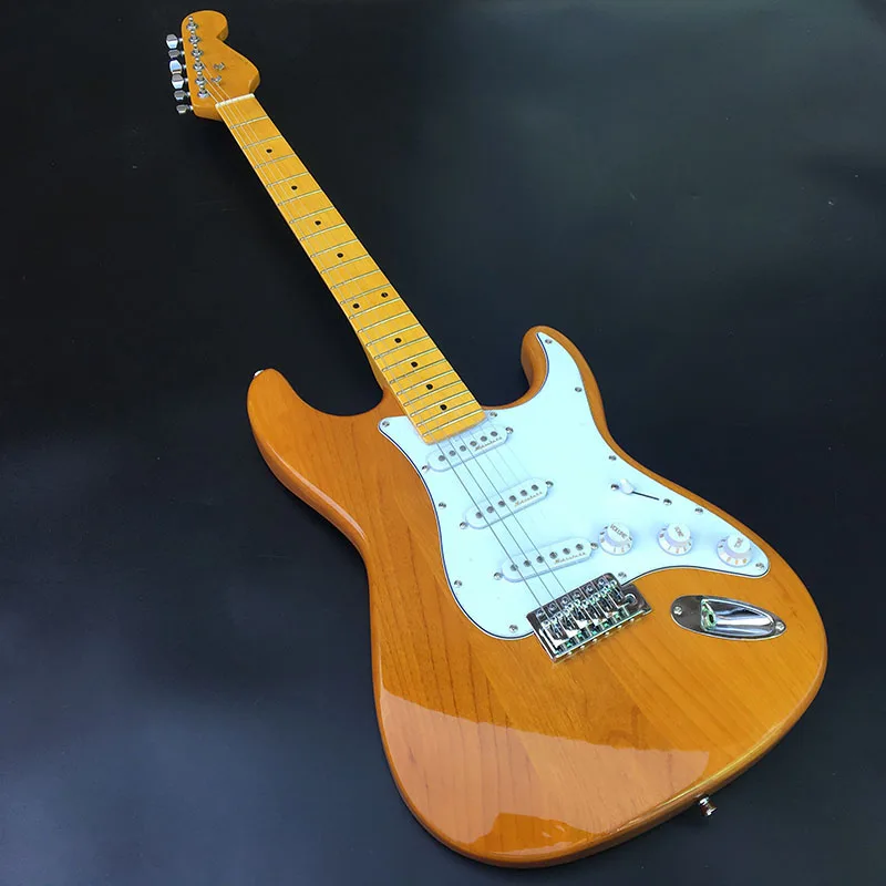 

High Quality ST Electric Guitar Alder Body Maple Fingerboard Chrome Hardware Transparent Yellow Color Fast Shipping