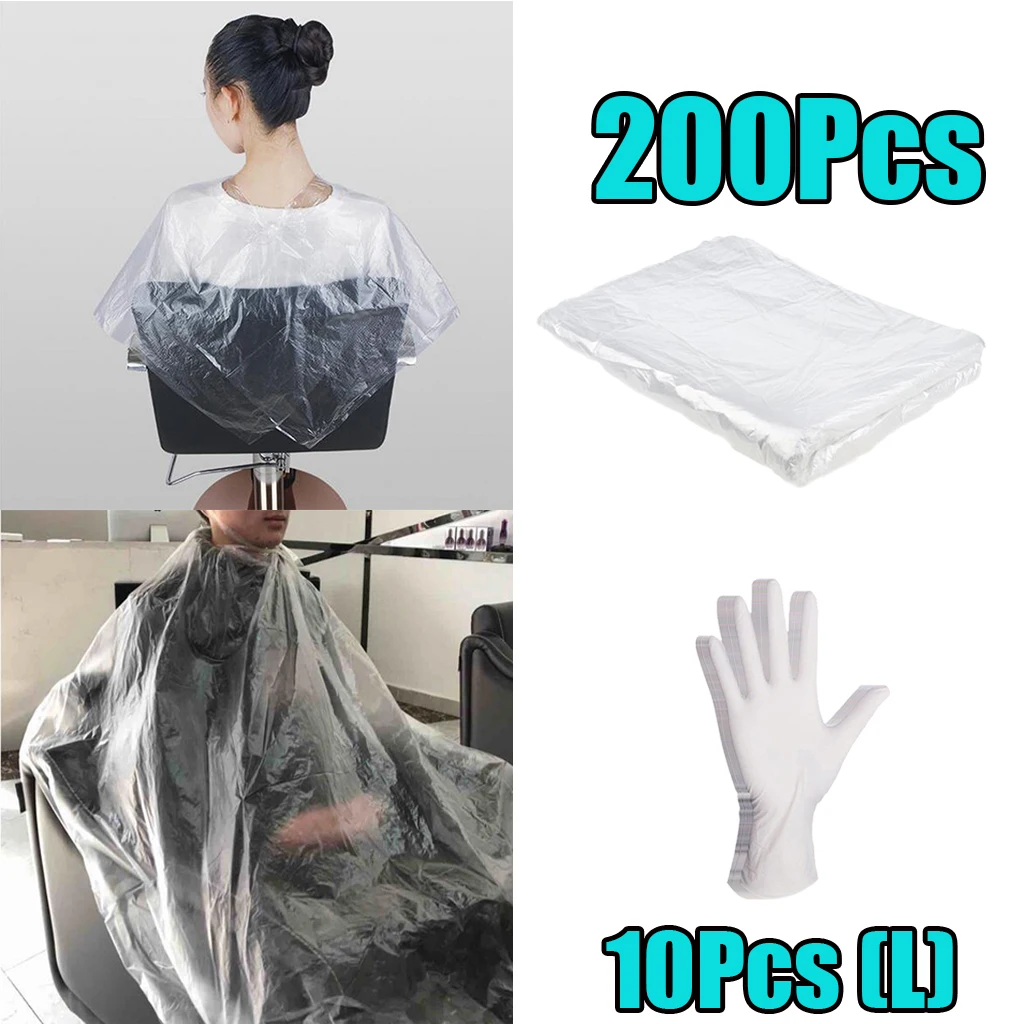 

200 Pieces Waterproof Disposable Hair Cutting Cape Capes Apron 10 Gloves _L
