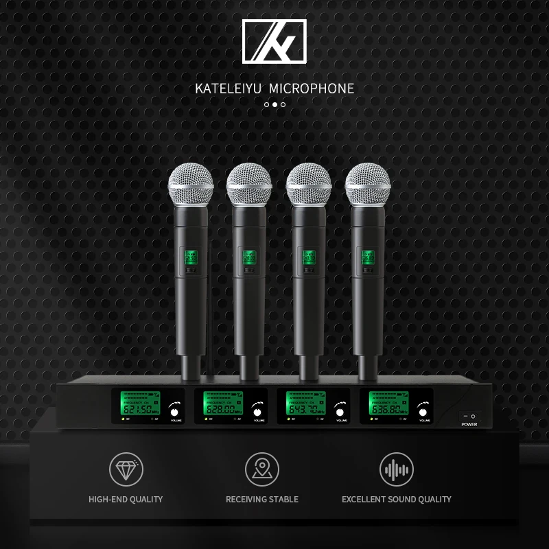 Высококачественная 4 канальная Беспроводная микрофонная система UHF для караоке