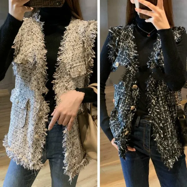 

Женский жилет, новинка осень-зима 2021, изысканный высококлассный женский кардиган с бахромой, жилет, топ