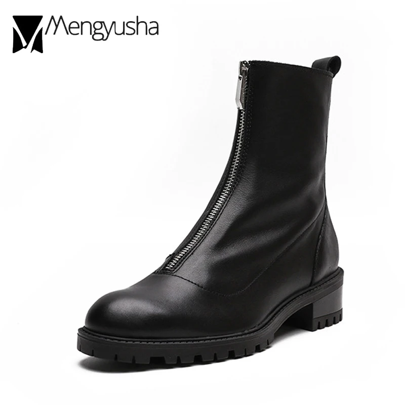 Женские байкерские сапоги из мягкой кожи Рыцарские зимние на молнии спереди