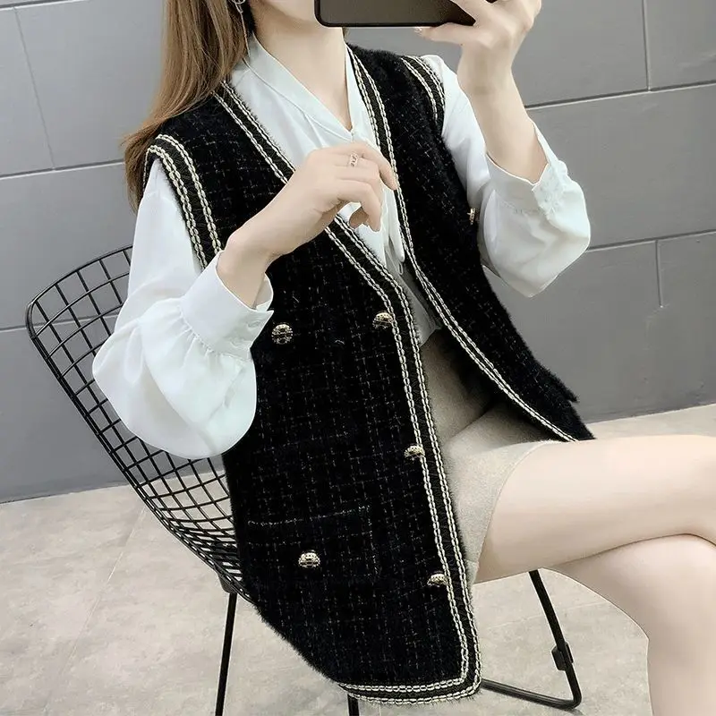 

Women 2021 Spring Autumn New Single-Breasted Knitted Vest Lady Vintage V Neck Sleeveless Waistcoat Female Casual Solid Vest M284