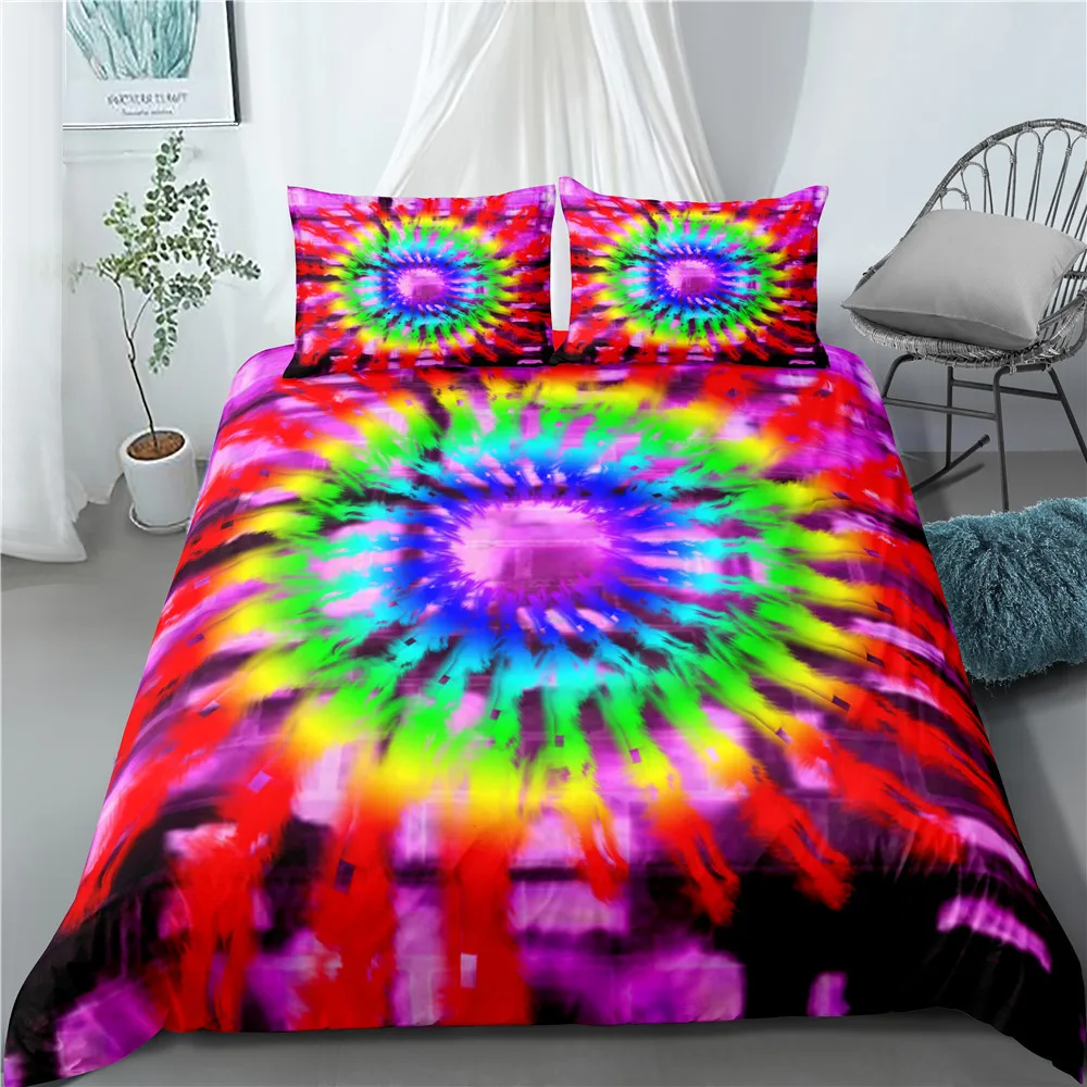 

2/3Pcs Tie Dye Bedding Rainbow Tie Dyed Duvet Cover Set Comfortable Bedding Sets Queen Home Textiles Kids Boys Girls Bed Cover