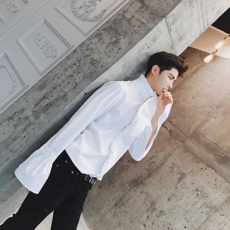 Рубашка мужская с длинным рукавом и оборками белый ретро-топ в готическом стиле