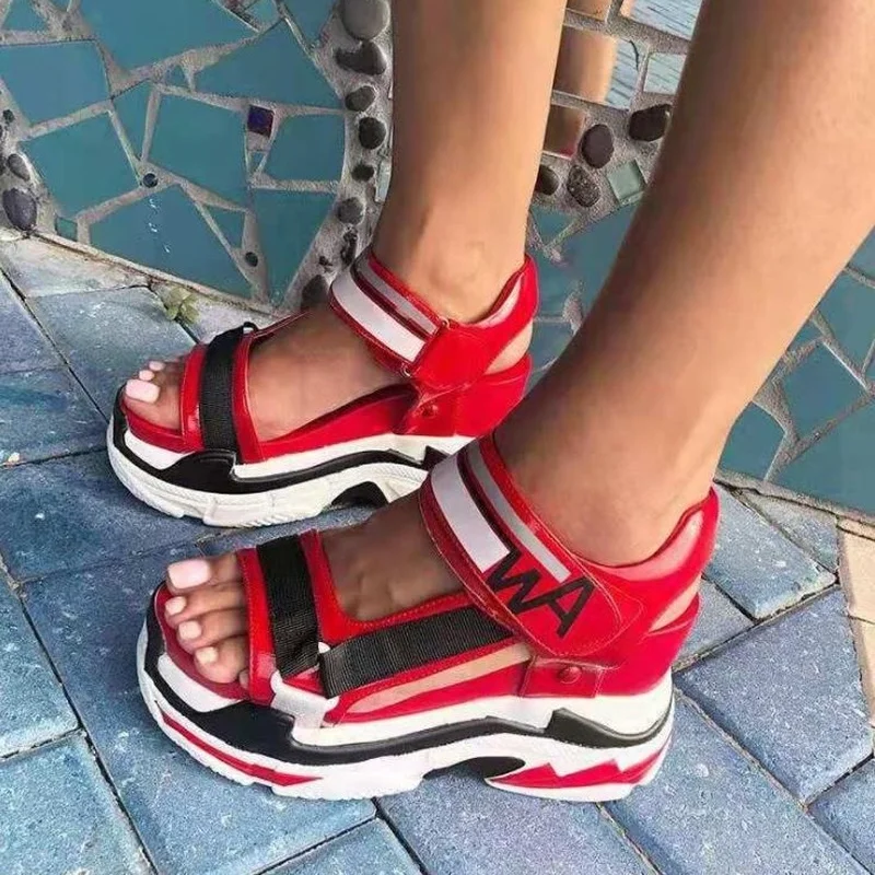 

2021 Women's Thick-soled Wedges Sandals Women's Shoes Summer Ladies Casual Shoes Wedges with Thick-soled Color Matching Sandals