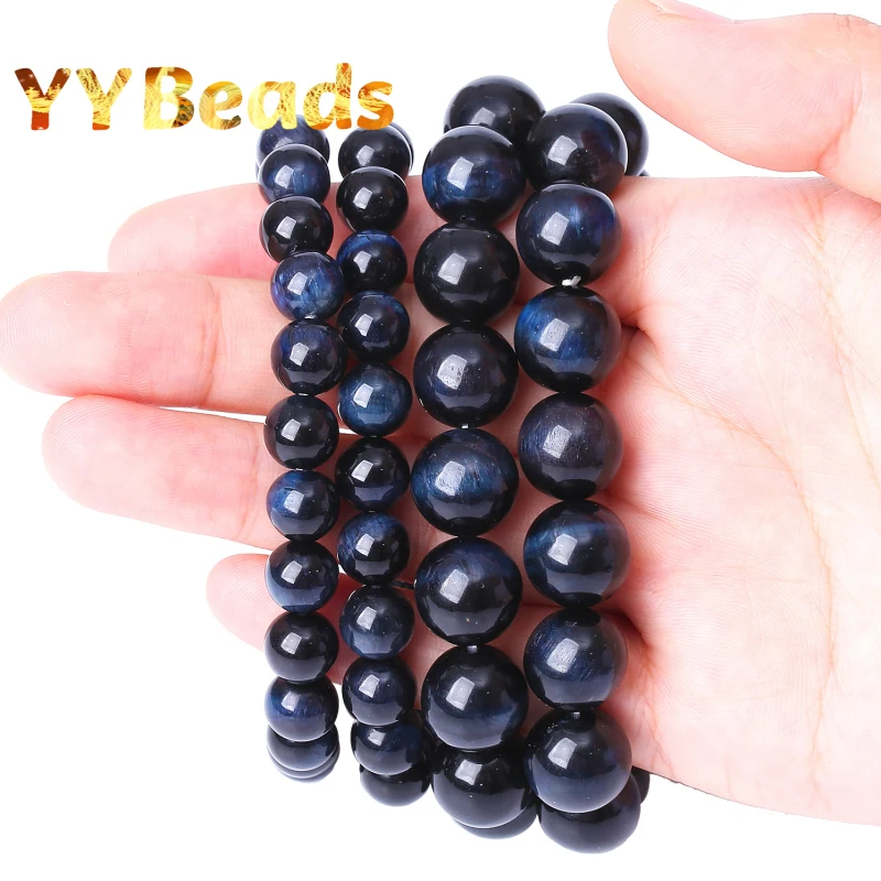 

Natural Dark Blue Tiger Eyes Bracelets Men Women StrandStone Brazalete Hombre Elasticity Rope Bracelet Jewelry Accessories 19cm