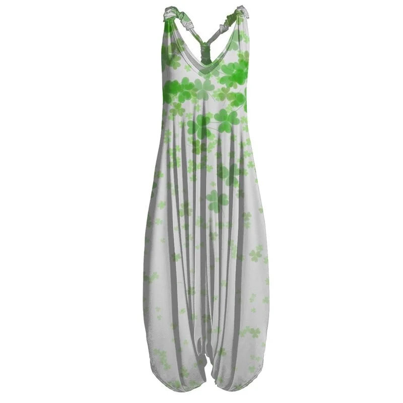

2021 Summer V Neck Floral Print Racerback Harem Jumpsuit Spaghetti Fashion Vintage Overall Straps Long Jumpsuit Trousers