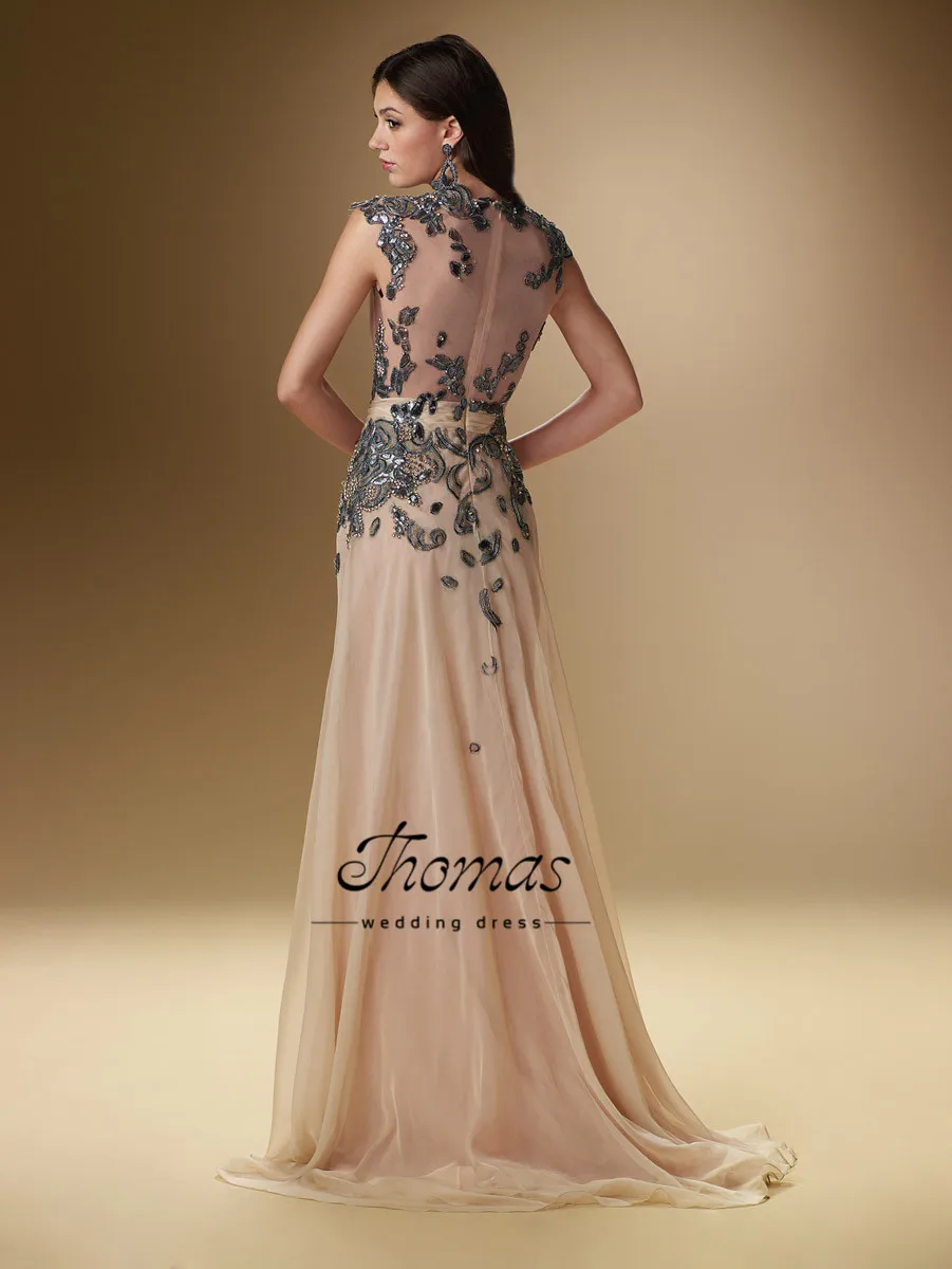 

Custom Made See Through Champagne With Crystal Beading Chiffon Mother of the Bride Dresses Evening A-line WV-500