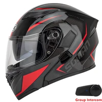 men motorcycle helmet full face integral modular abs with group intercom headset waterproof 6 riders group talking casco moto