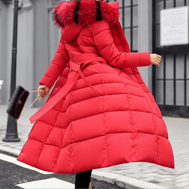 

Women Winter Warm Faux Fur Collar Maxi Down Padded Jacket Hooded Outwear Coat