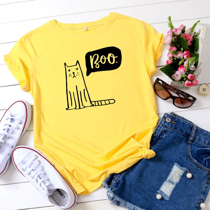 Женская Базовая футболка SINGRAIN летняя с коротким рукавом и изображением кошки