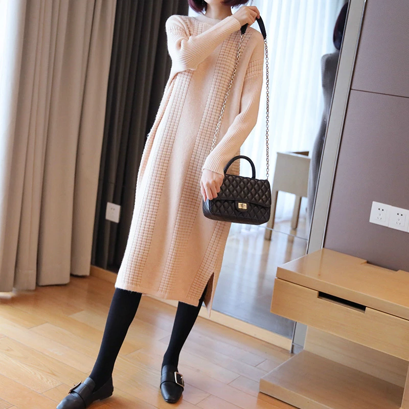 

Solid Spring Winter Pullover Dress Women Long Sleeve Modis Streetwear Knit Dress Ladies Casual Black Green Dress Women Sukienki