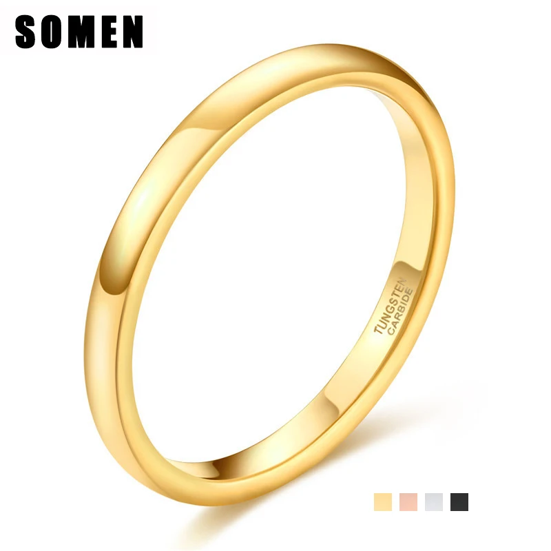 Somen 2mm Women Ring Thin Tungsten Carbide Ring 4 Colors Gold,Rose Gold,Silver Color Polished Classic Female Wedding Band Simple