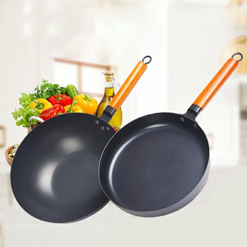 Wok non-stick pot 20/26CM frying pan smokeless cast iron skillet induction cookware kitchen | Дом и сад