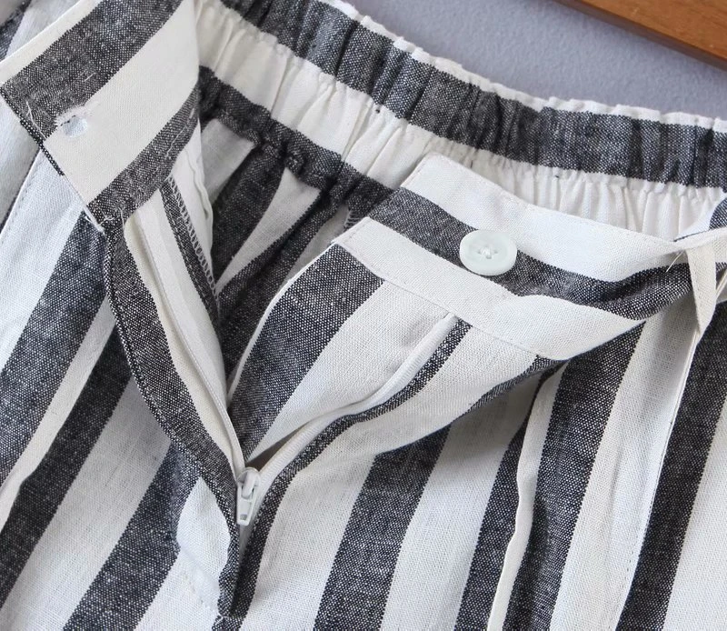 

TMODA977 Women Fashion Striped Print Gray White Shorts Female Casual High Waist Bow Belt Shorts Beach Streetwear Short Trousers