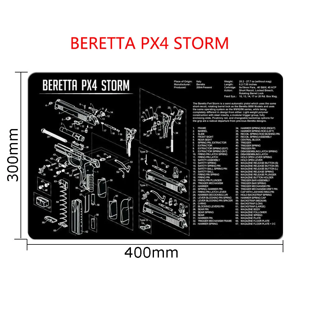 Beretta PX4 STORM AR15 AK47 Glock чистящий резиновый коврик с схемой деталей и инструкциями оружейный коврик для мыши Smith Colt 1911 - Цвет: Beretta PX4 STORM