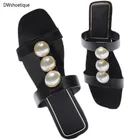 Сланцы женские с квадратным носком, пляжные сандалии с жемчугом, ремешок, Повседневная летняя обувь