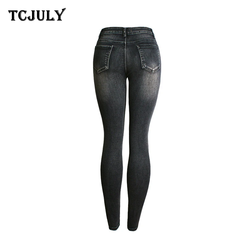 TCJULY 2020 Pleated Locomotive Skinny Jeans Woman Bleachd Washed Push Up Denim Pencil Pants Streetwear Slim Stretchy Black | Женская